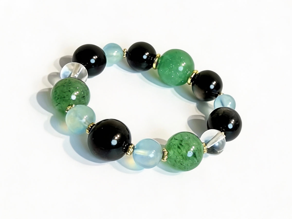 Obsidian Green Aventurine Aquamarine Crystal Bracelet