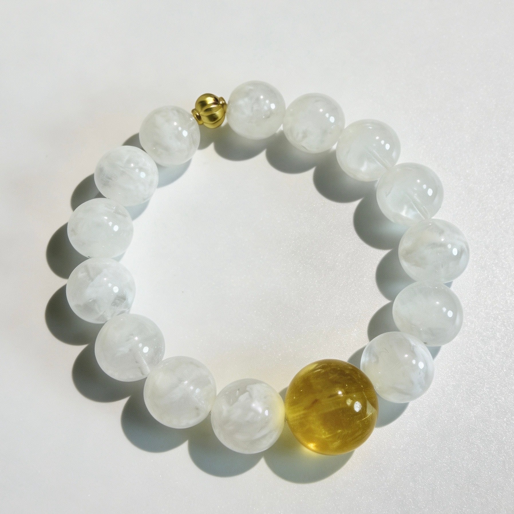 White Feather Clear Quartz & Citrine Beaded Bracelet