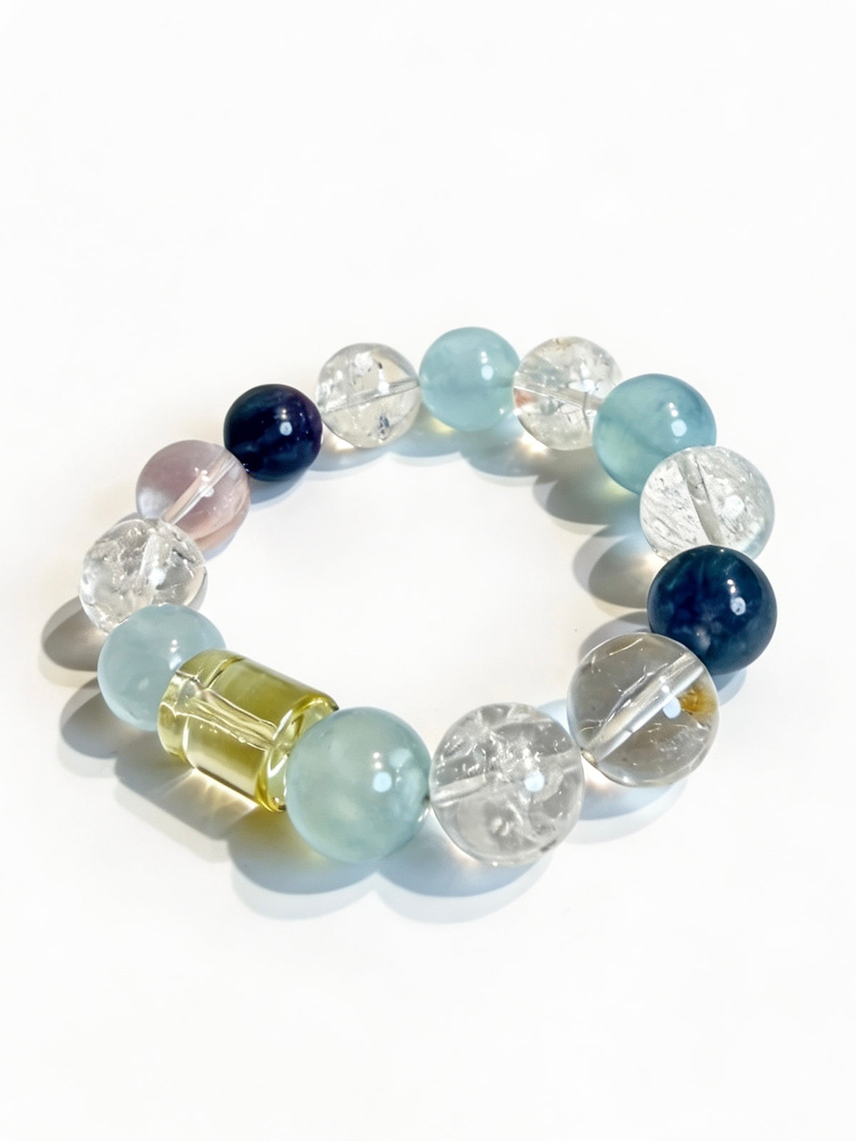 Aquamarine Citrine Fluorite Clear Quartz Crystal Bracelet
