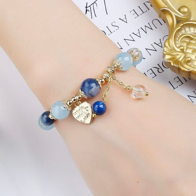 Aquamarine Sodalite Heart‑Charm Serenity Bracelet