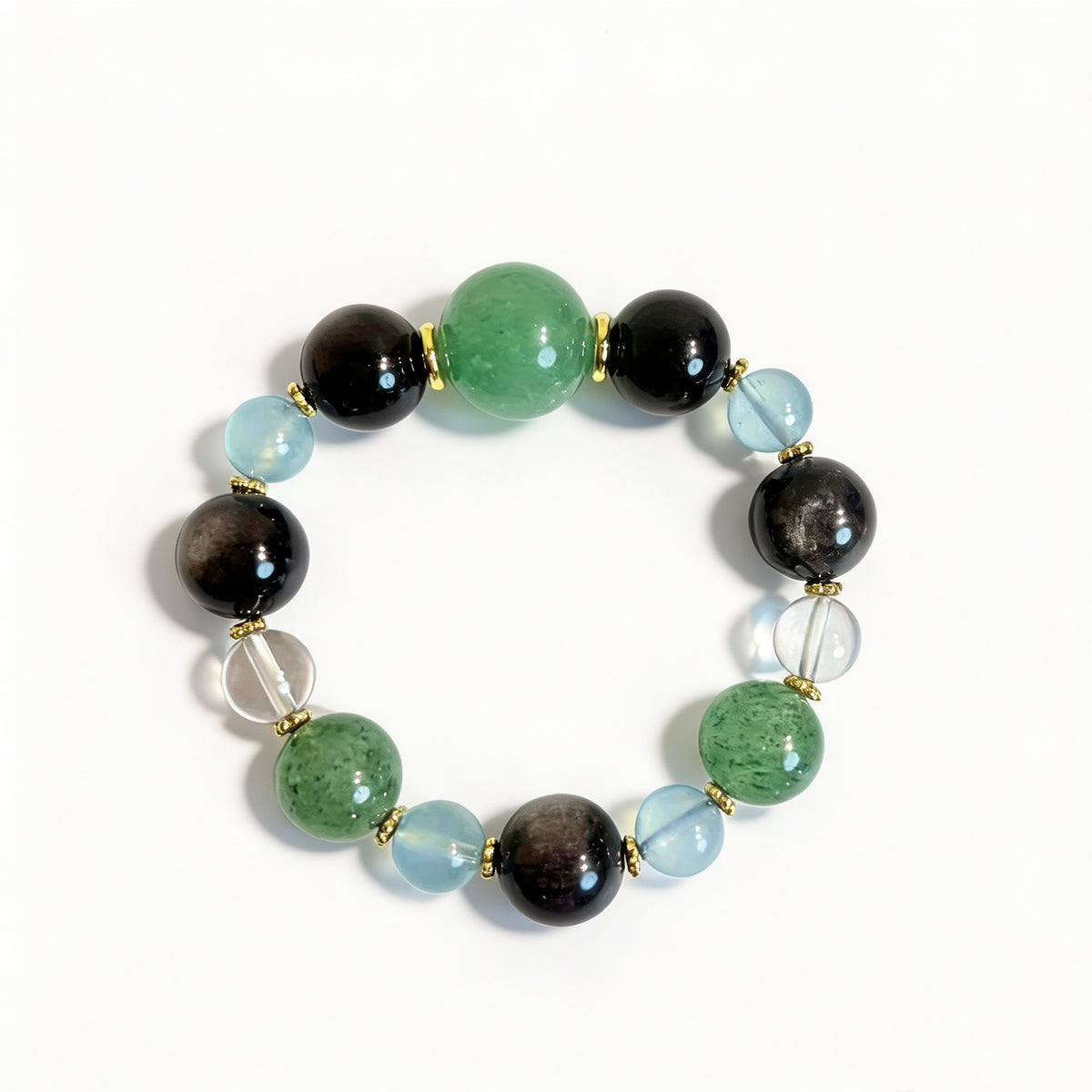 Obsidian Green Aventurine Aquamarine Crystal Bracelet