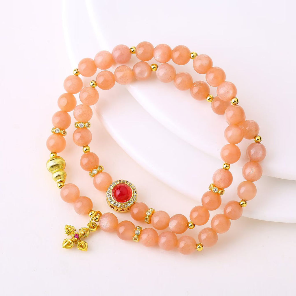 Peach Glow Fortune Double‑loop Bracelet