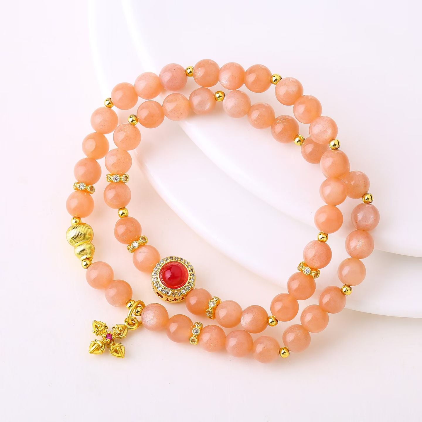 Peach Glow Fortune Double‑loop Bracelet