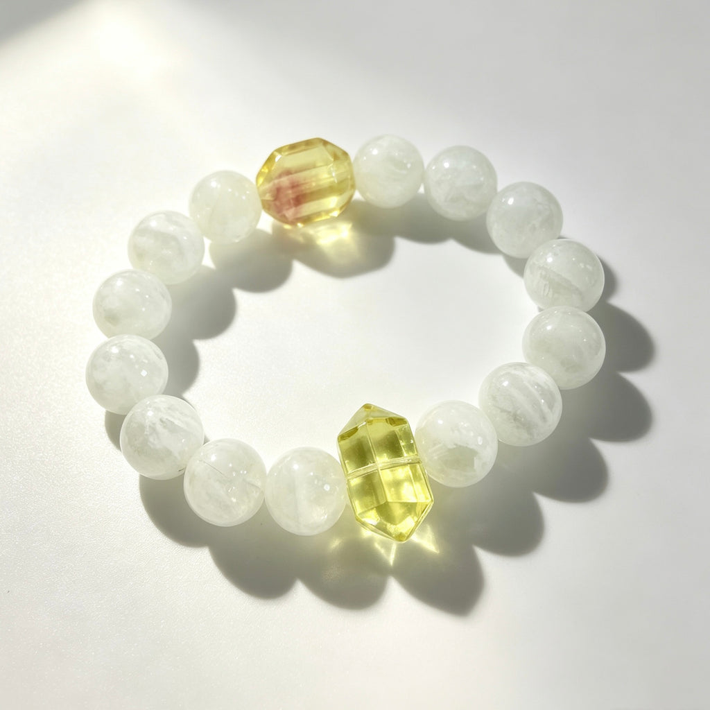 Citrine Double‑Point & White Phantom Quartz Bracelet