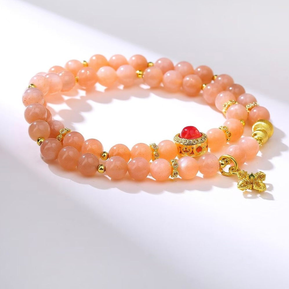 Peach Glow Fortune Double‑loop Bracelet