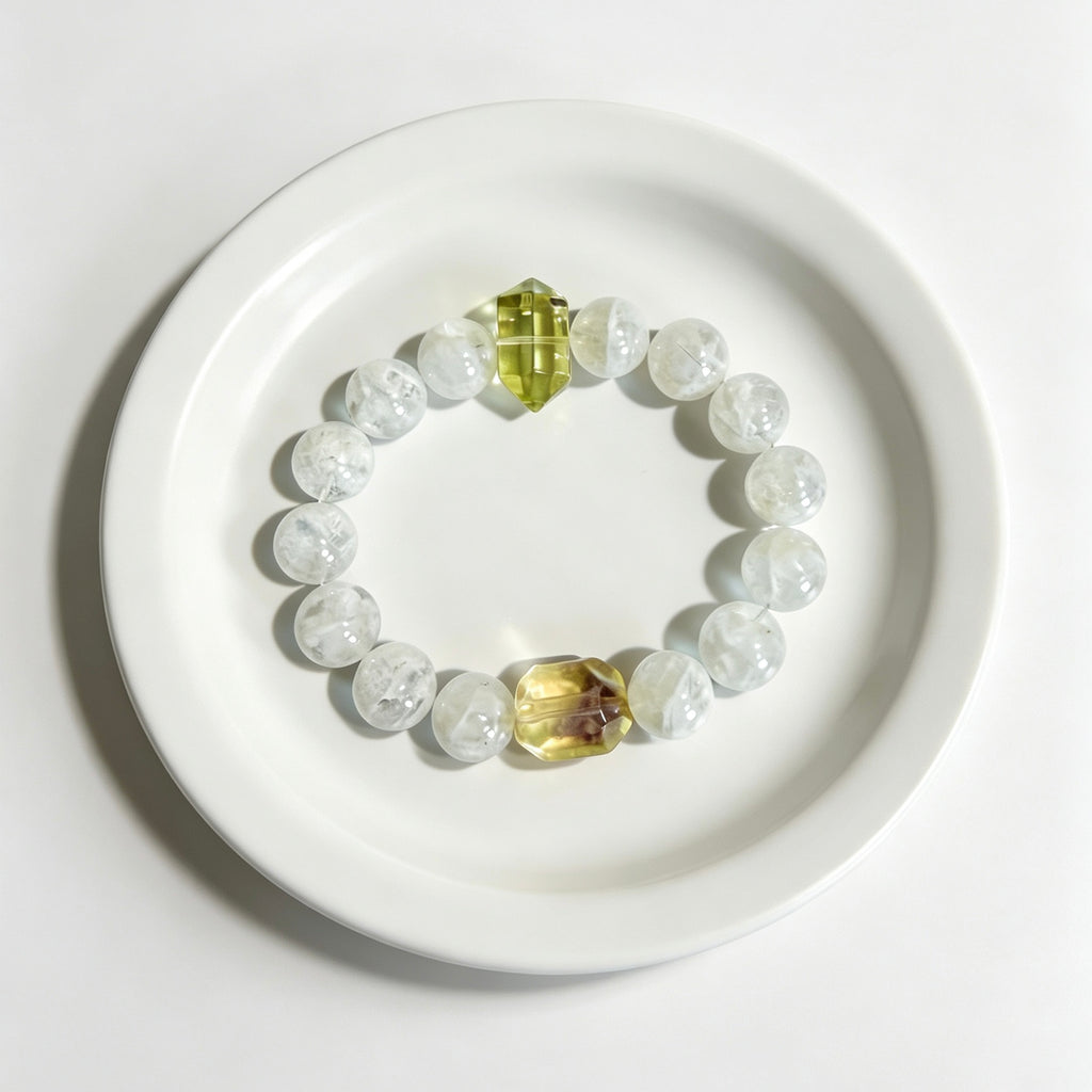 Citrine Double‑Point & White Phantom Quartz Bracelet