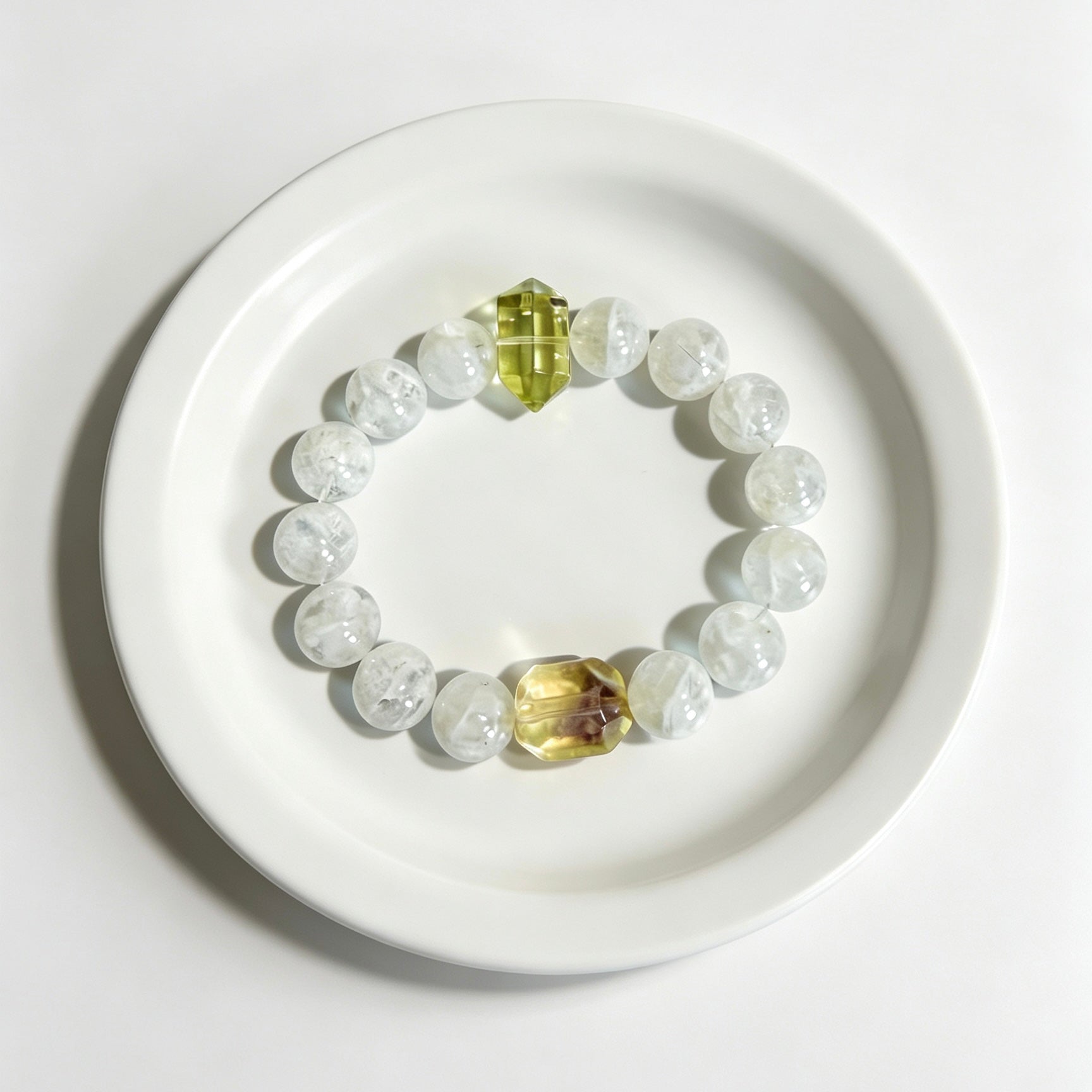 Citrine Double‑Point & White Phantom Quartz Bracelet