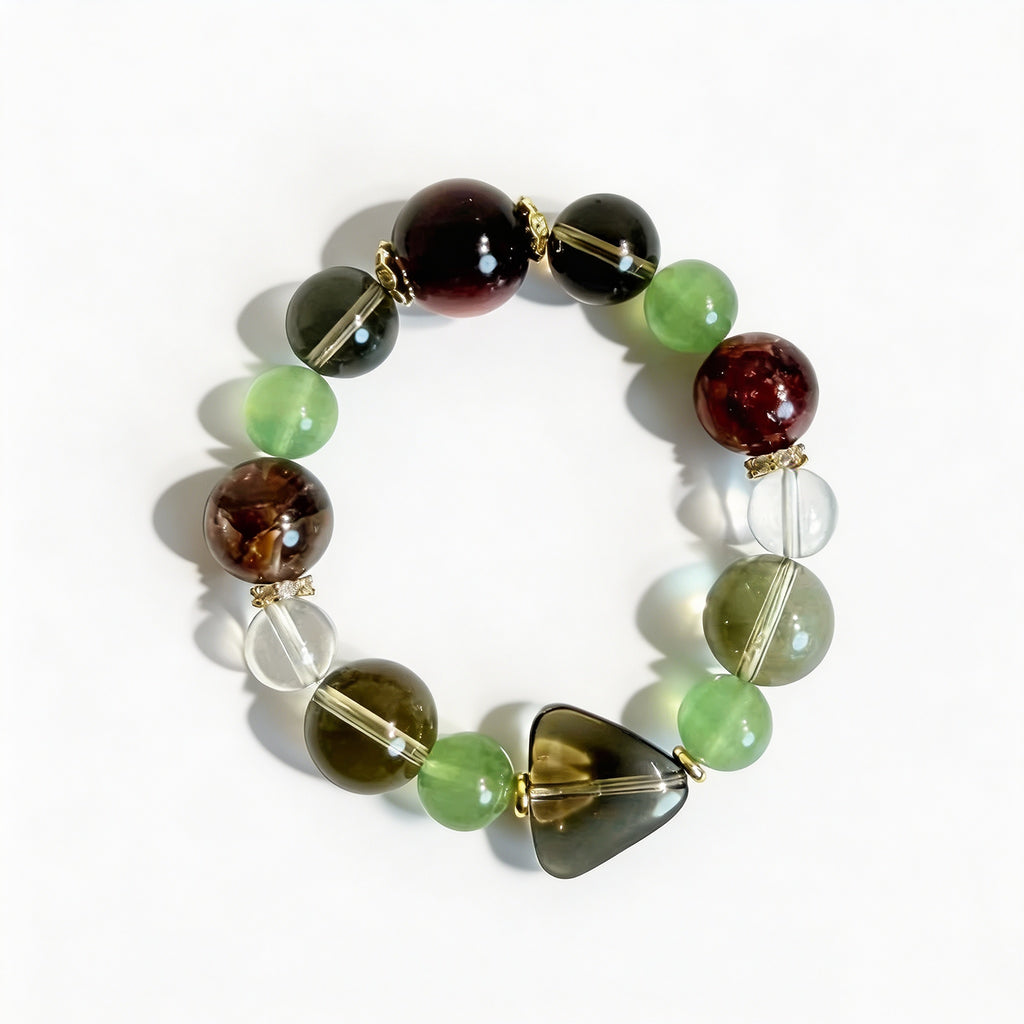 Fluorite Green Aventurine Smoky Quartz Clear Quartz Crystal Bracelet