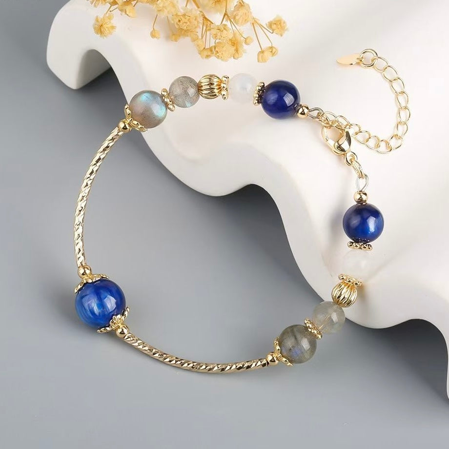 Blue Glow Gem Gold‑Plated Bracelet
