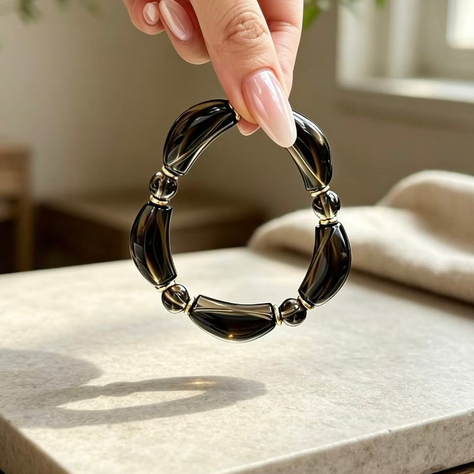 Smoky Obsidian Curved‑Bar Protection Bracelet