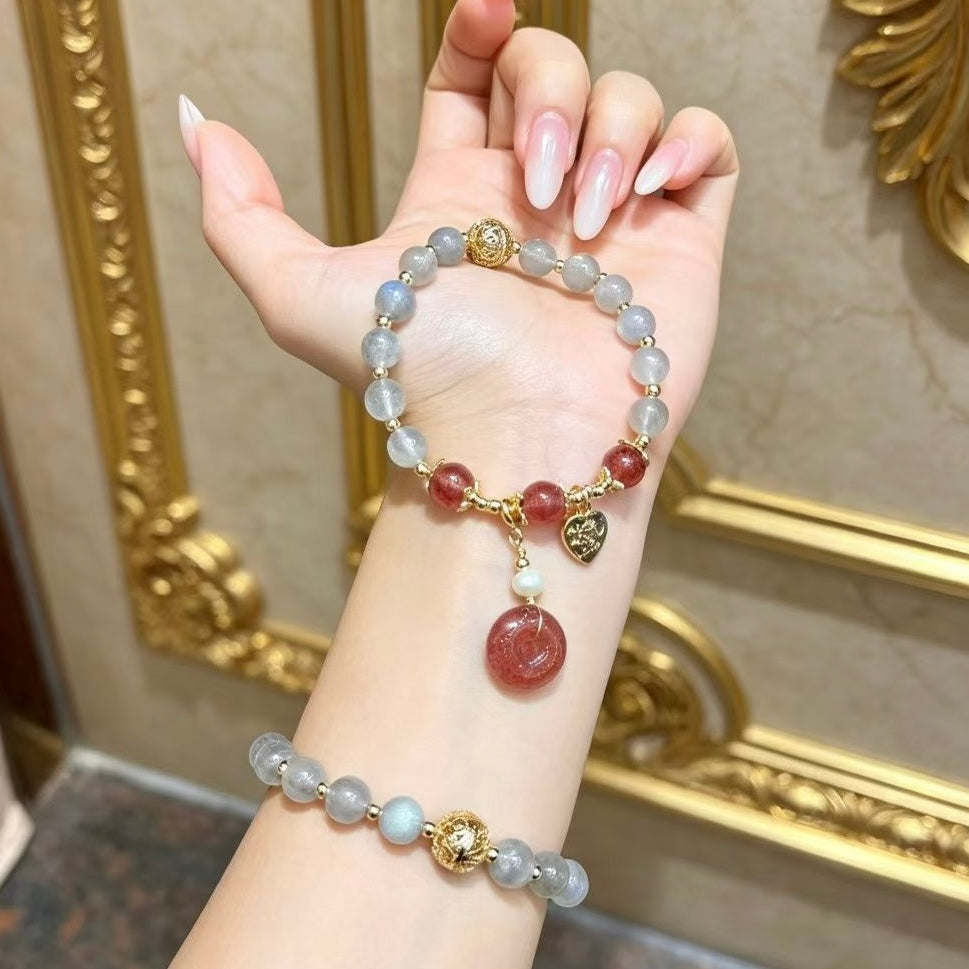 Moon Glow Labradorite Strawberry Quartz Peace Bracelet