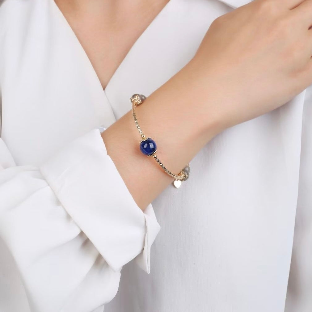 Blue Glow Gem Gold‑Plated Bracelet