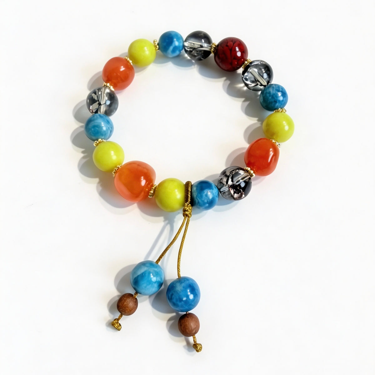 Multicolor Agate Wood‑Charm Serenity Bracelet