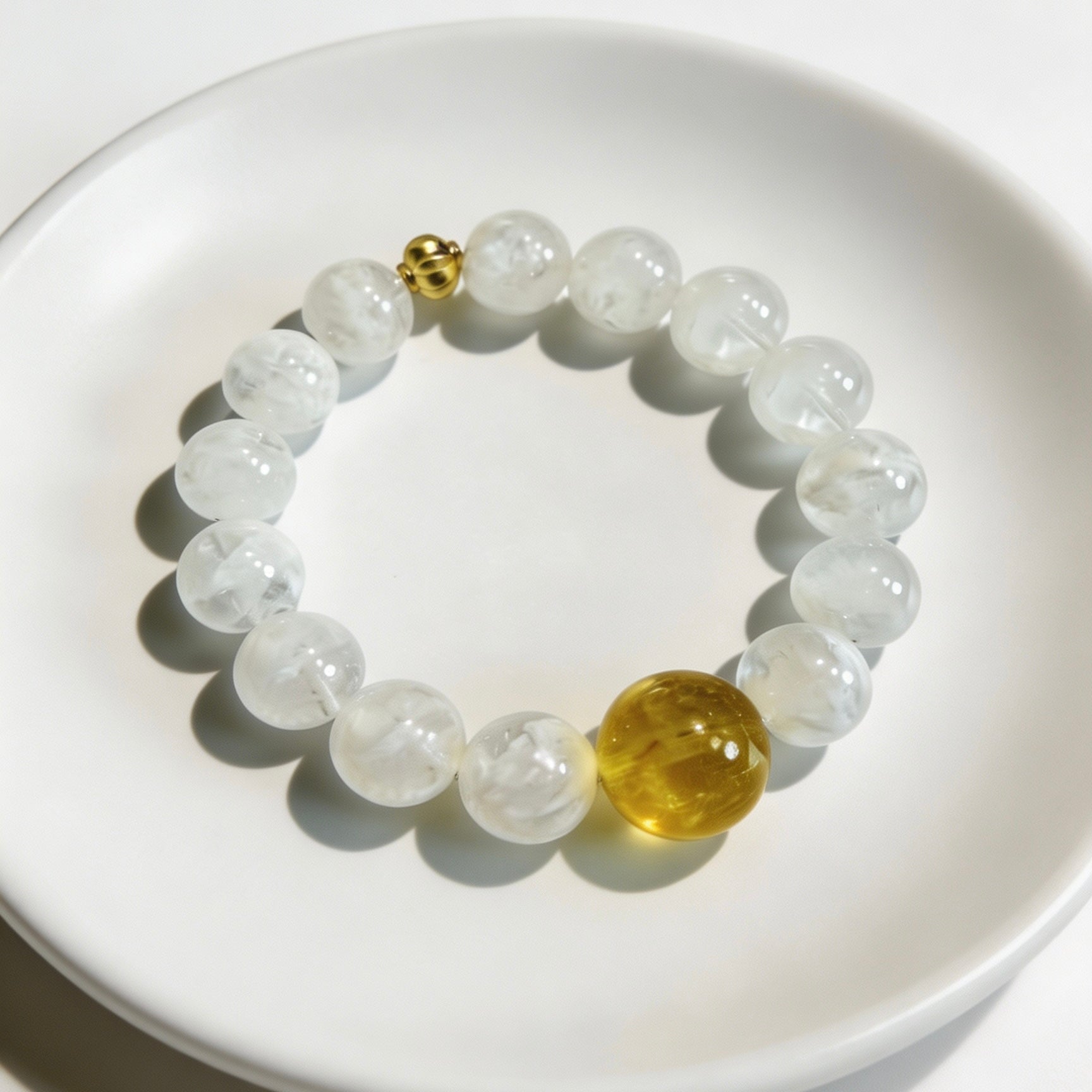 White Feather Clear Quartz & Citrine Beaded Bracelet