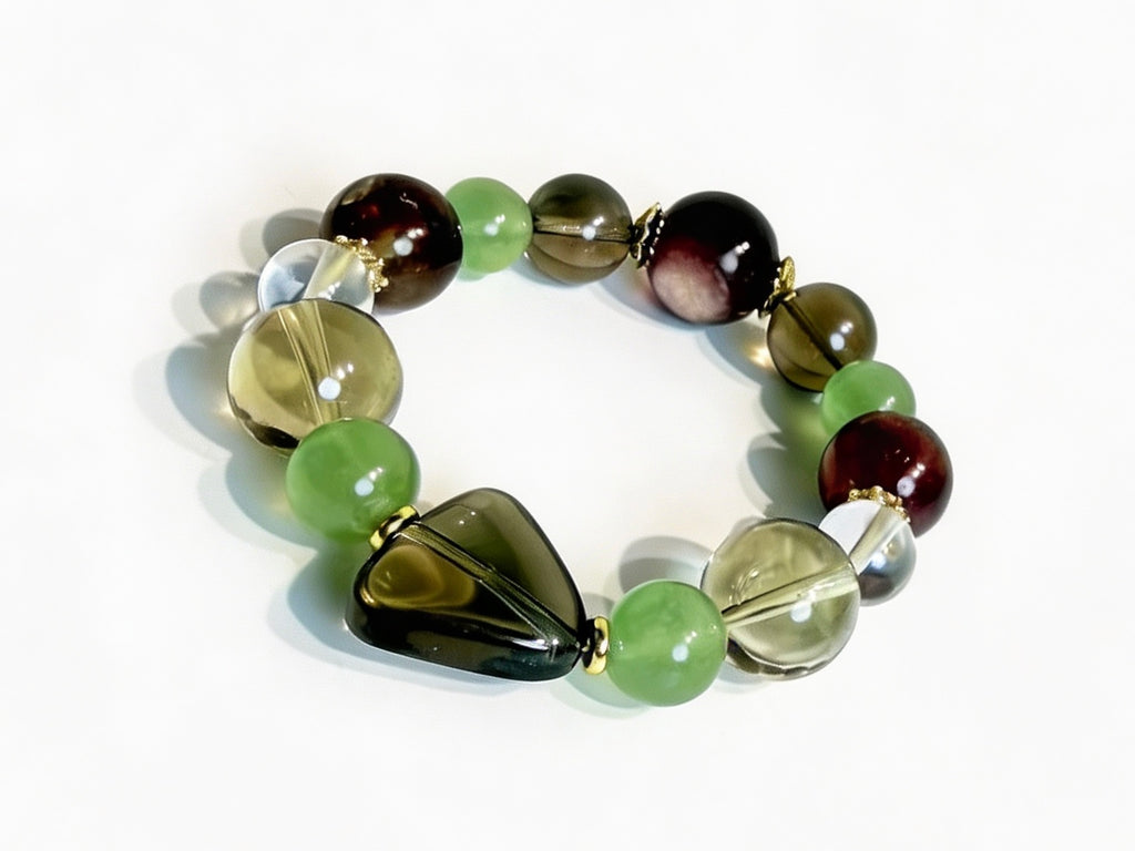 Fluorite Green Aventurine Smoky Quartz Clear Quartz Crystal Bracelet