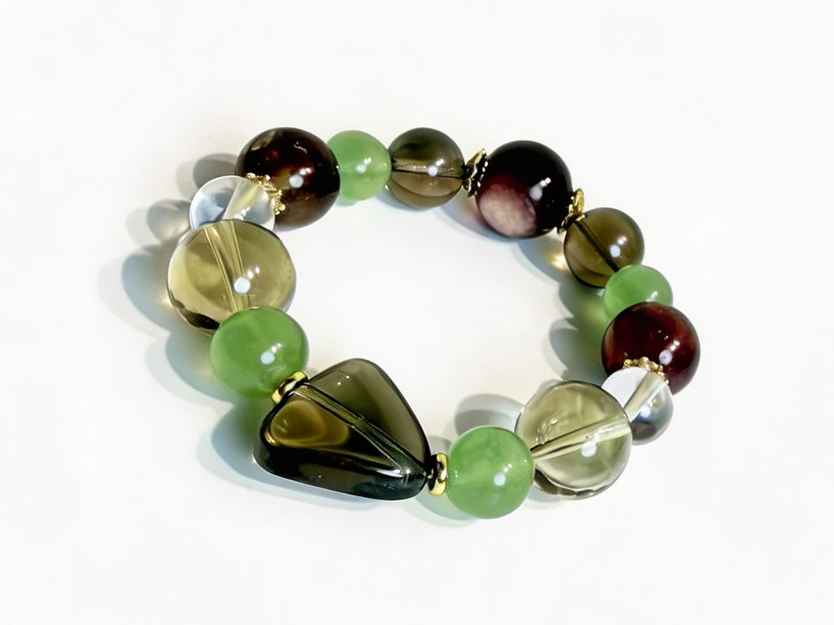 Fluorite Green Aventurine Smoky Quartz Clear Quartz Crystal Bracelet