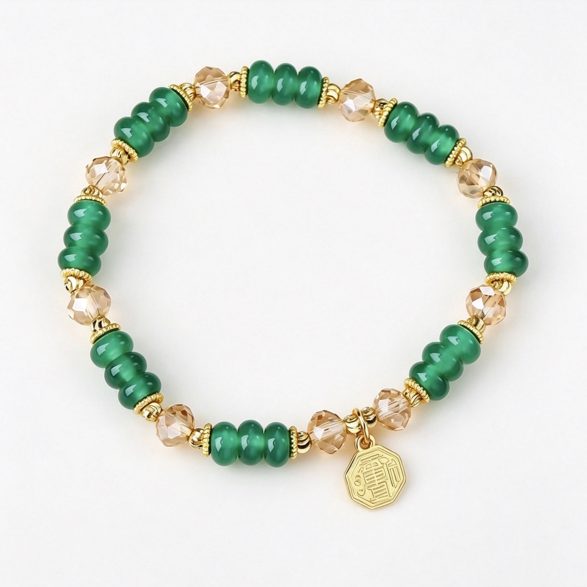 Green Agate Fortune‑Tag Prosperity Bracelet