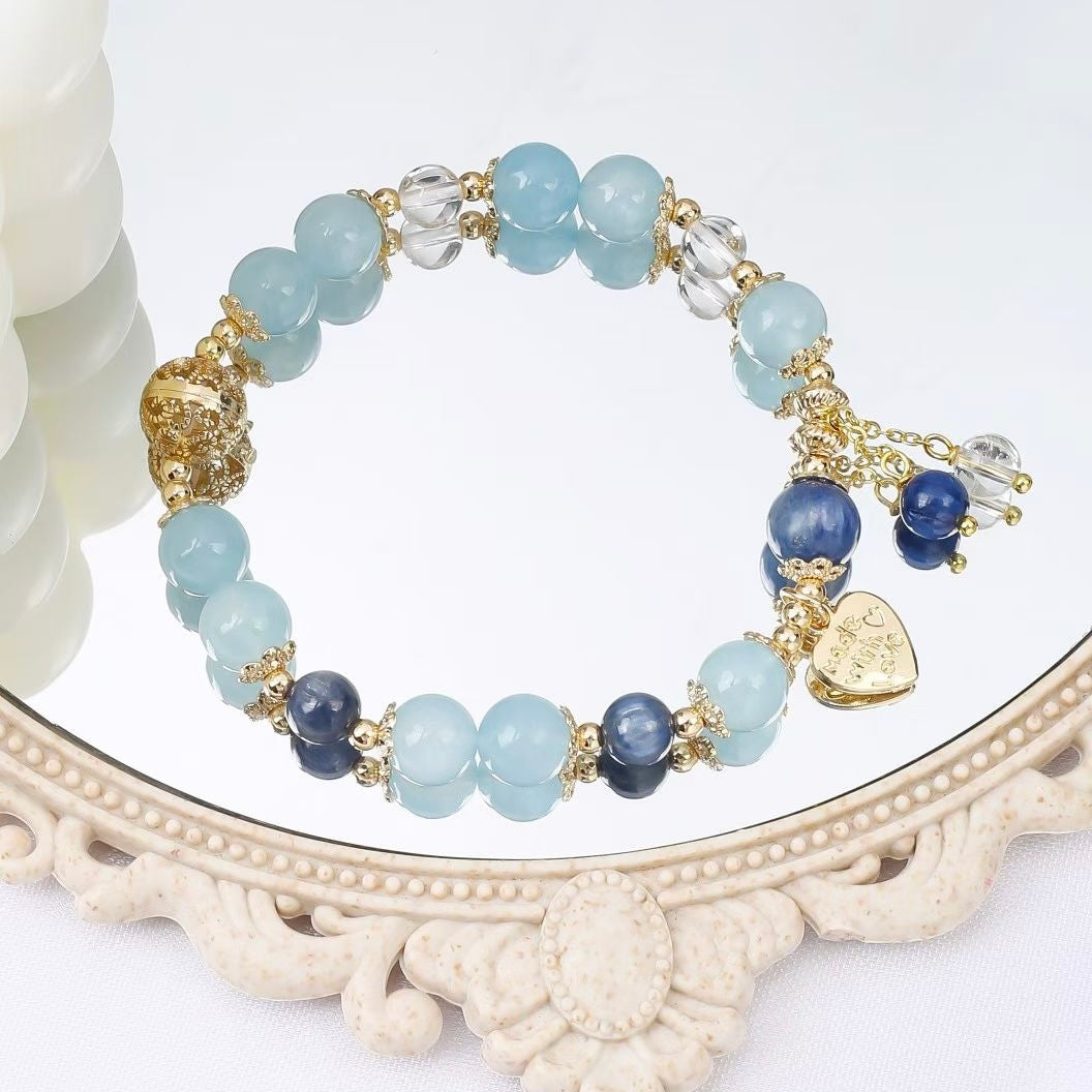 Aquamarine Sodalite Heart‑Charm Serenity Bracelet