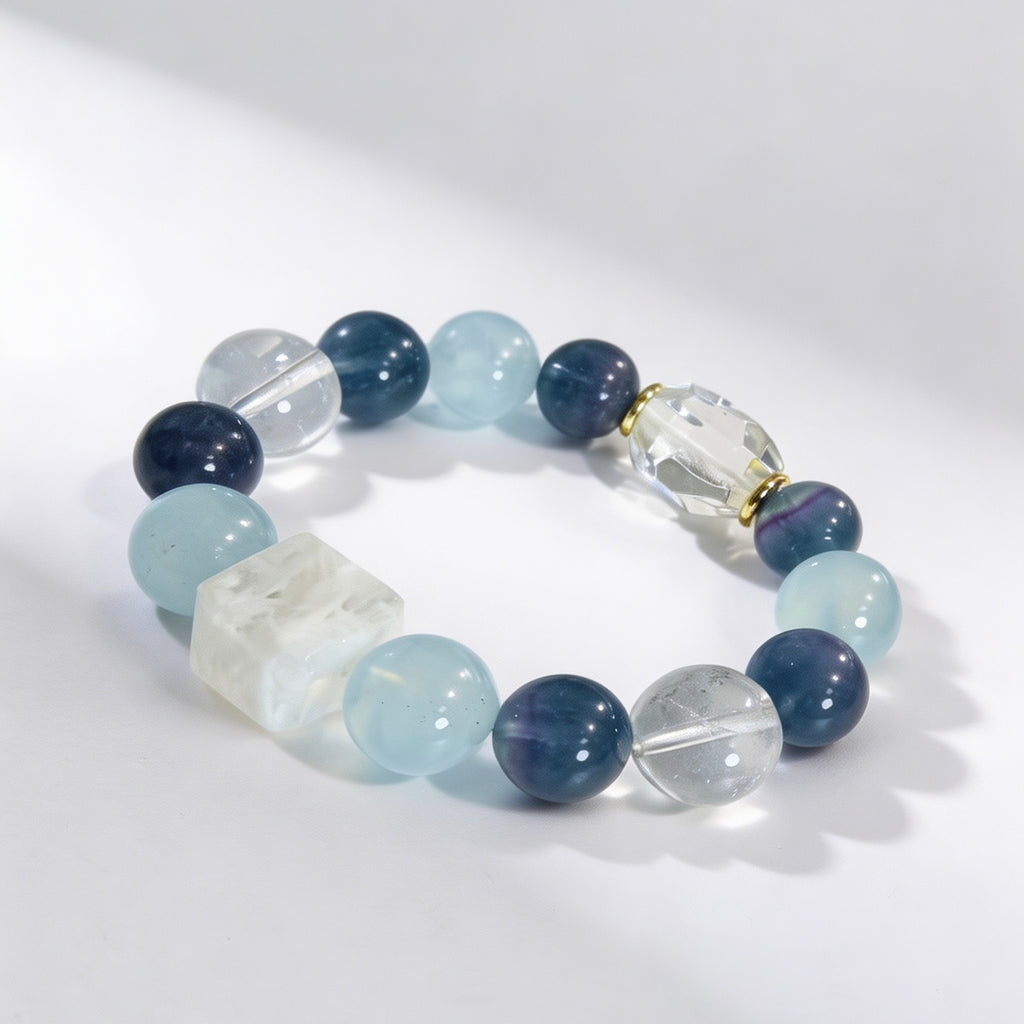 Aquamarine & Blue Fluorite Mixed Gemstone Beaded Bracelet