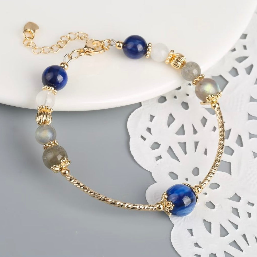 Blue Glow Gem Gold‑Plated Bracelet