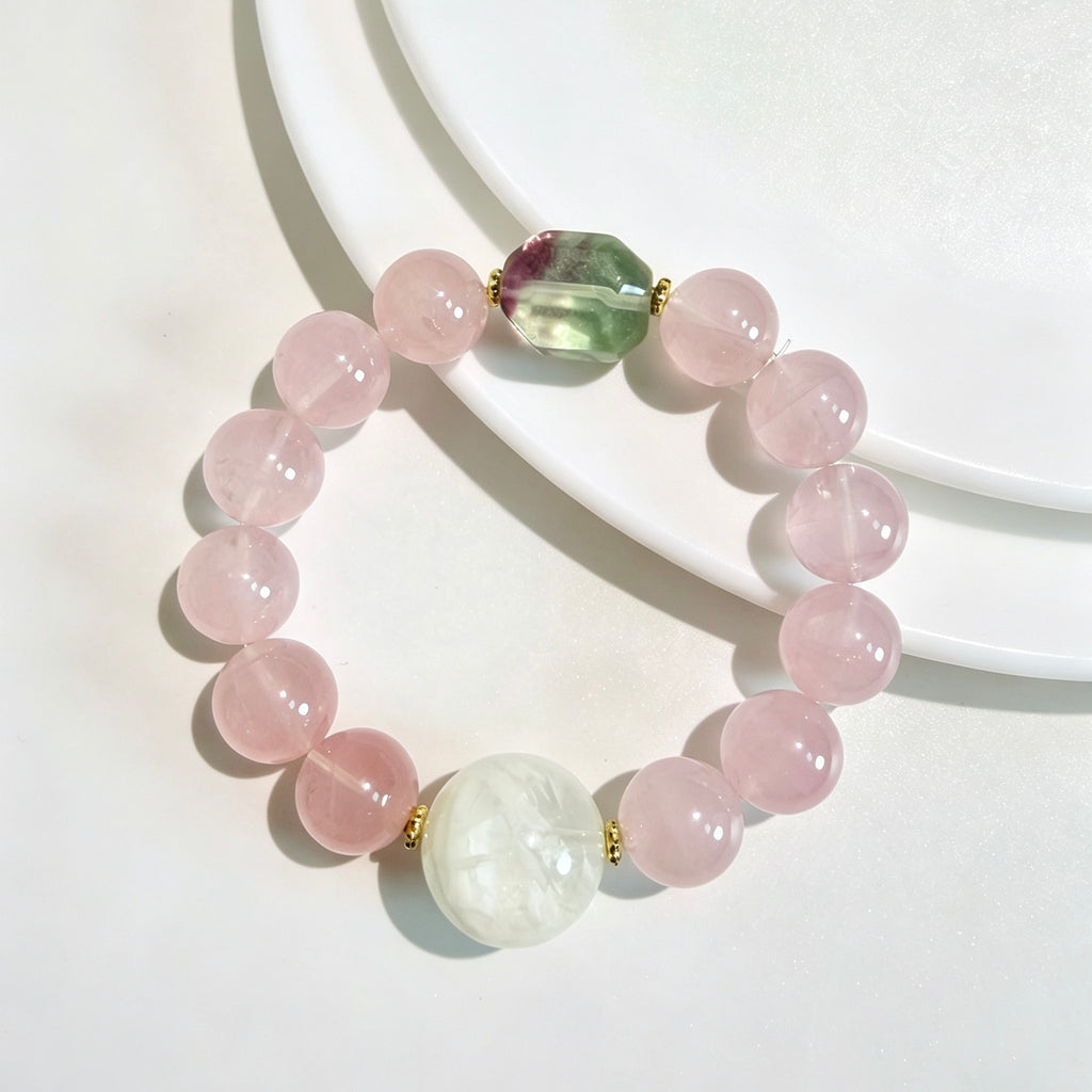 Rose Quartz Multi‑Gemstone Beaded Bracelet