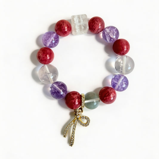 Amethyst clear quartz green phantom and red phantom crystal bow bracelet