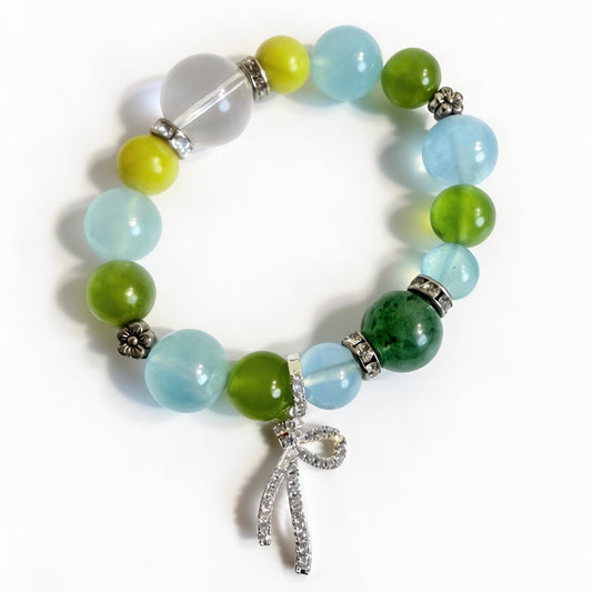 Aquamarine and green jade crystal charm bracelet