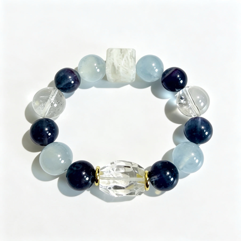 Aquamarine & Blue Fluorite Mixed Gemstone Beaded Bracelet