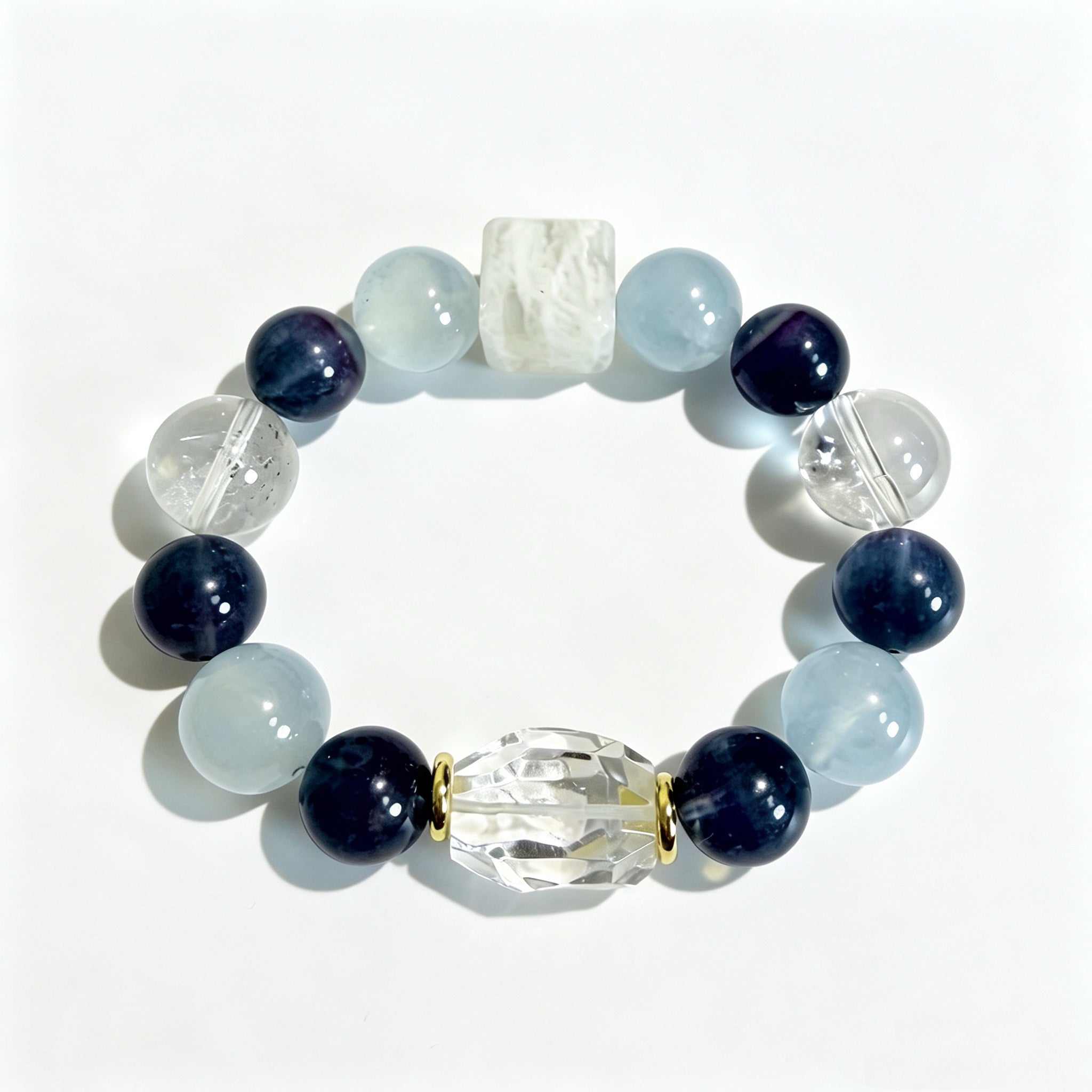 Aquamarine & Blue Fluorite Mixed Gemstone Beaded Bracelet