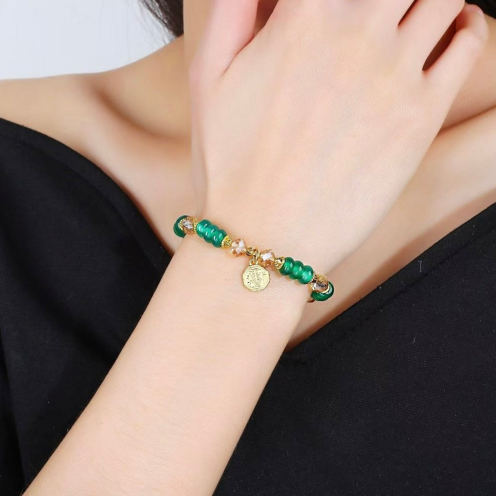 Green Agate Fortune‑Tag Prosperity Bracelet