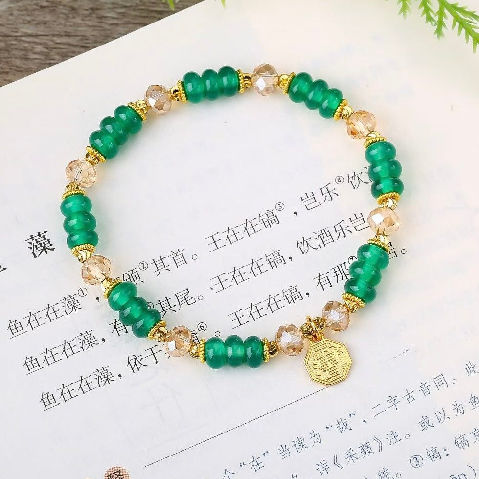 Green Agate Fortune‑Tag Prosperity Bracelet