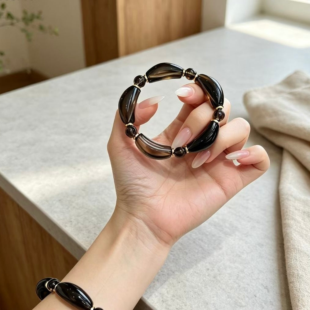 Smoky Obsidian Curved‑Bar Protection Bracelet