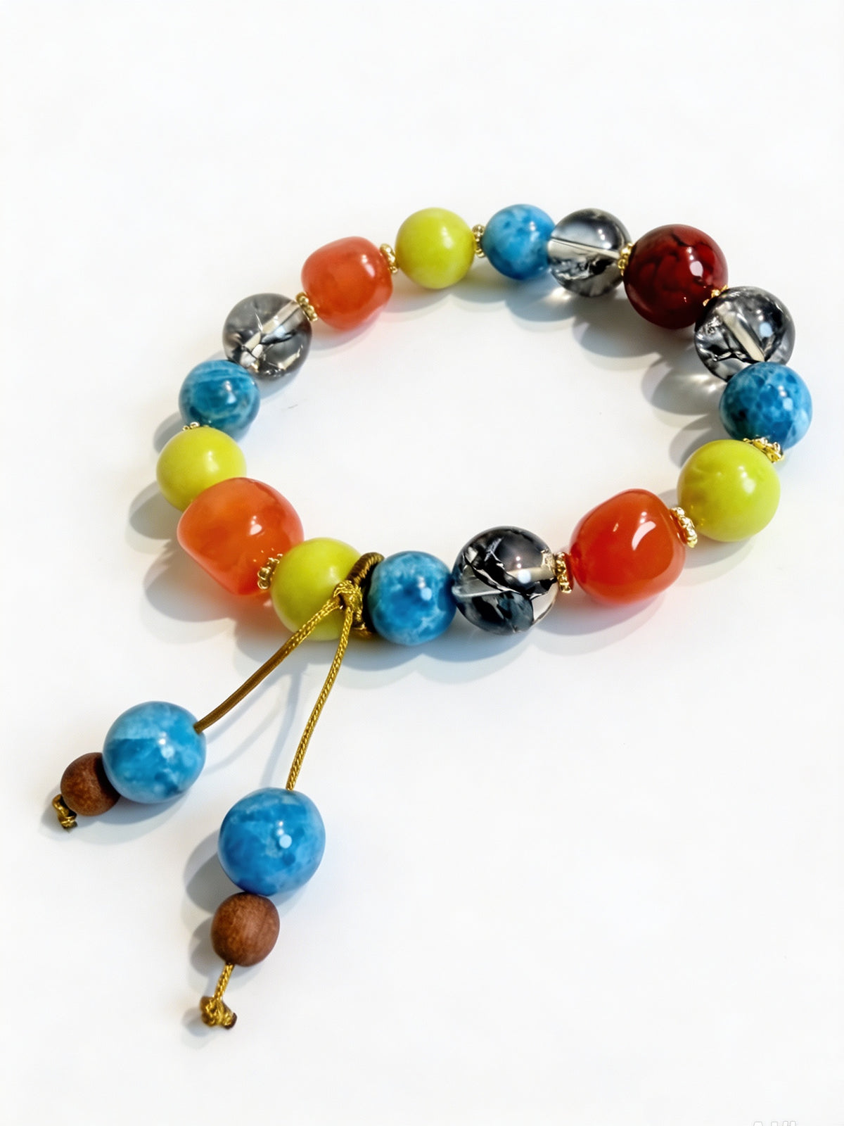 Multicolor Agate Wood‑Charm Serenity Bracelet