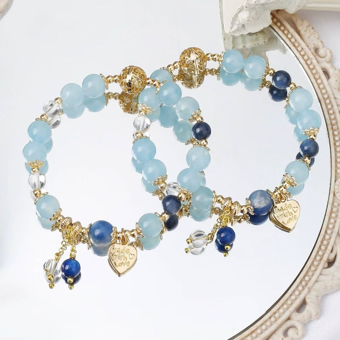 Aquamarine Sodalite Heart‑Charm Serenity Bracelet