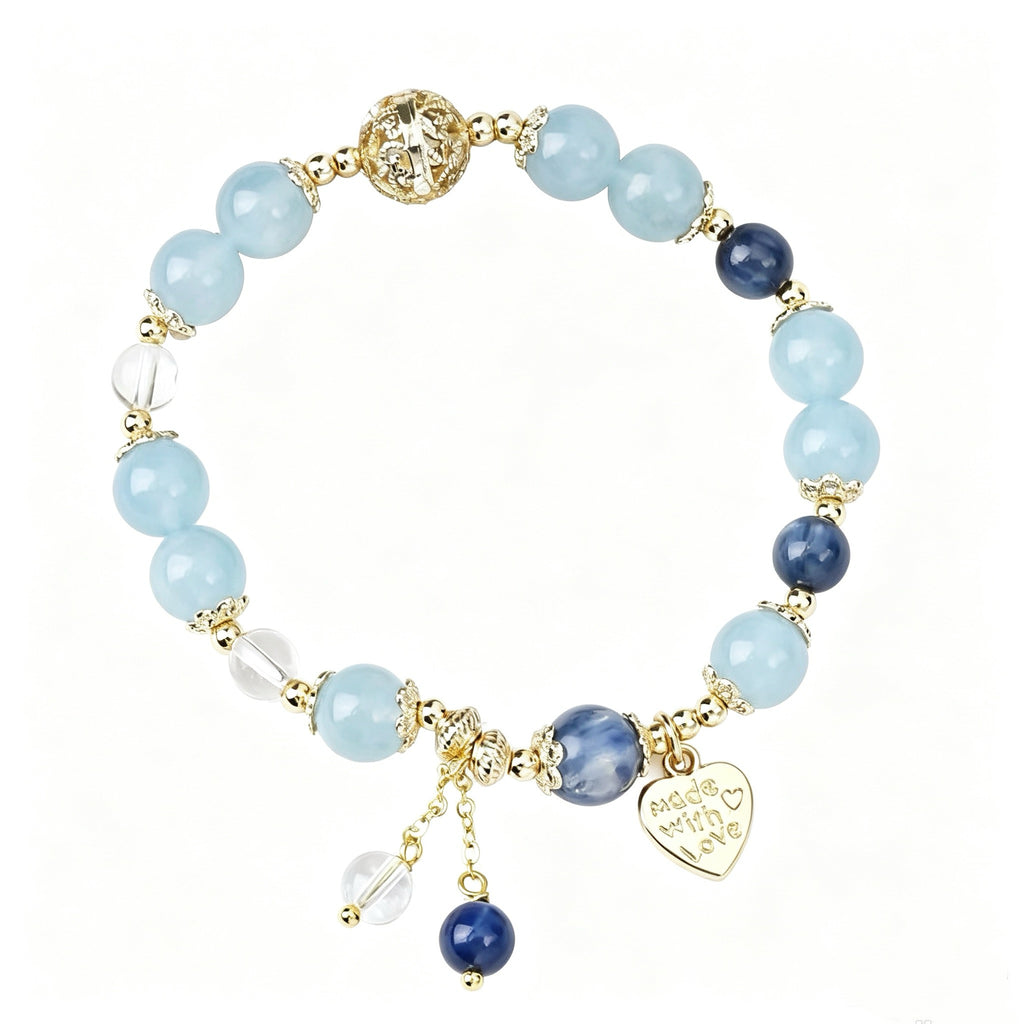 Aquamarine Sodalite Heart‑Charm Serenity Bracelet