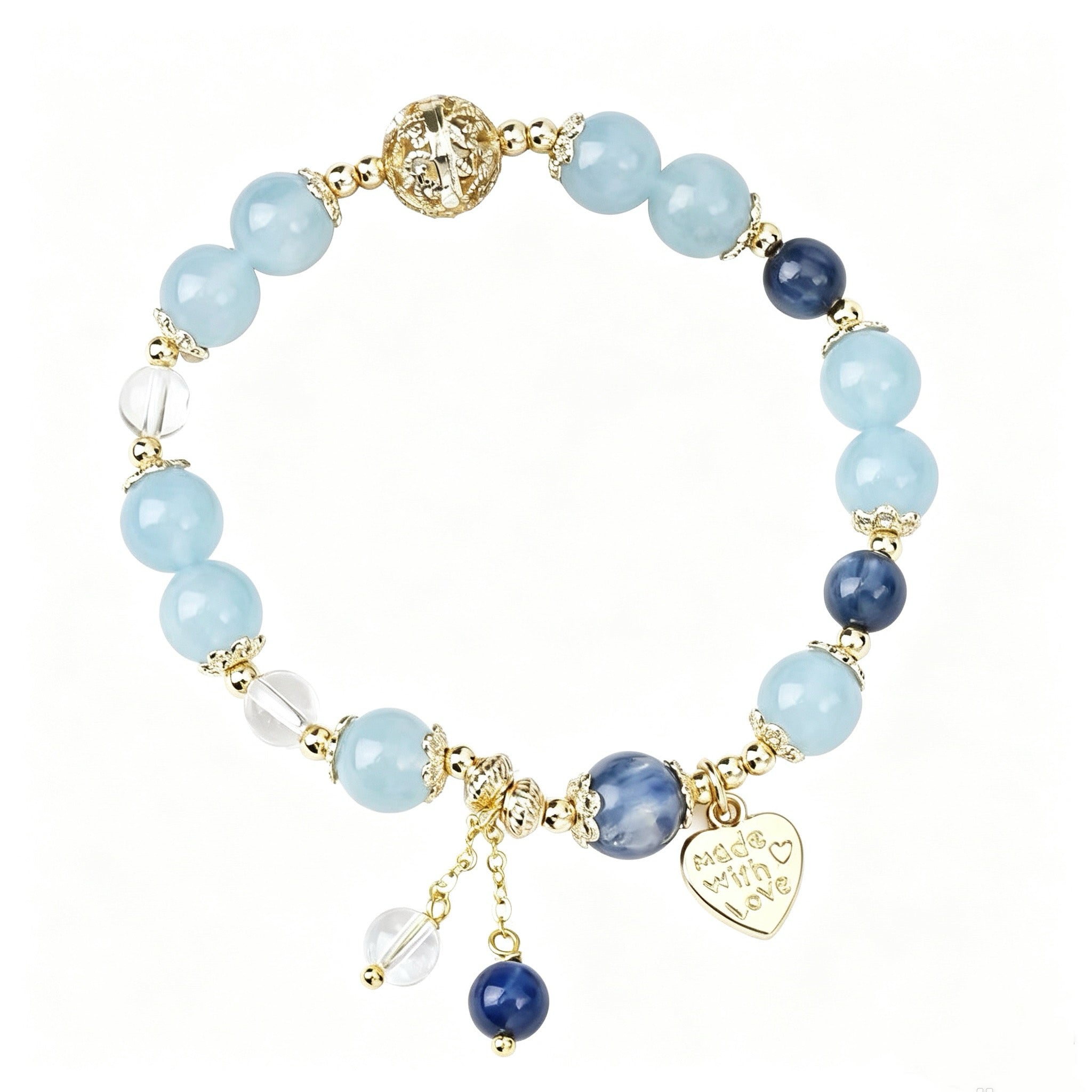 Aquamarine Sodalite Heart‑Charm Serenity Bracelet