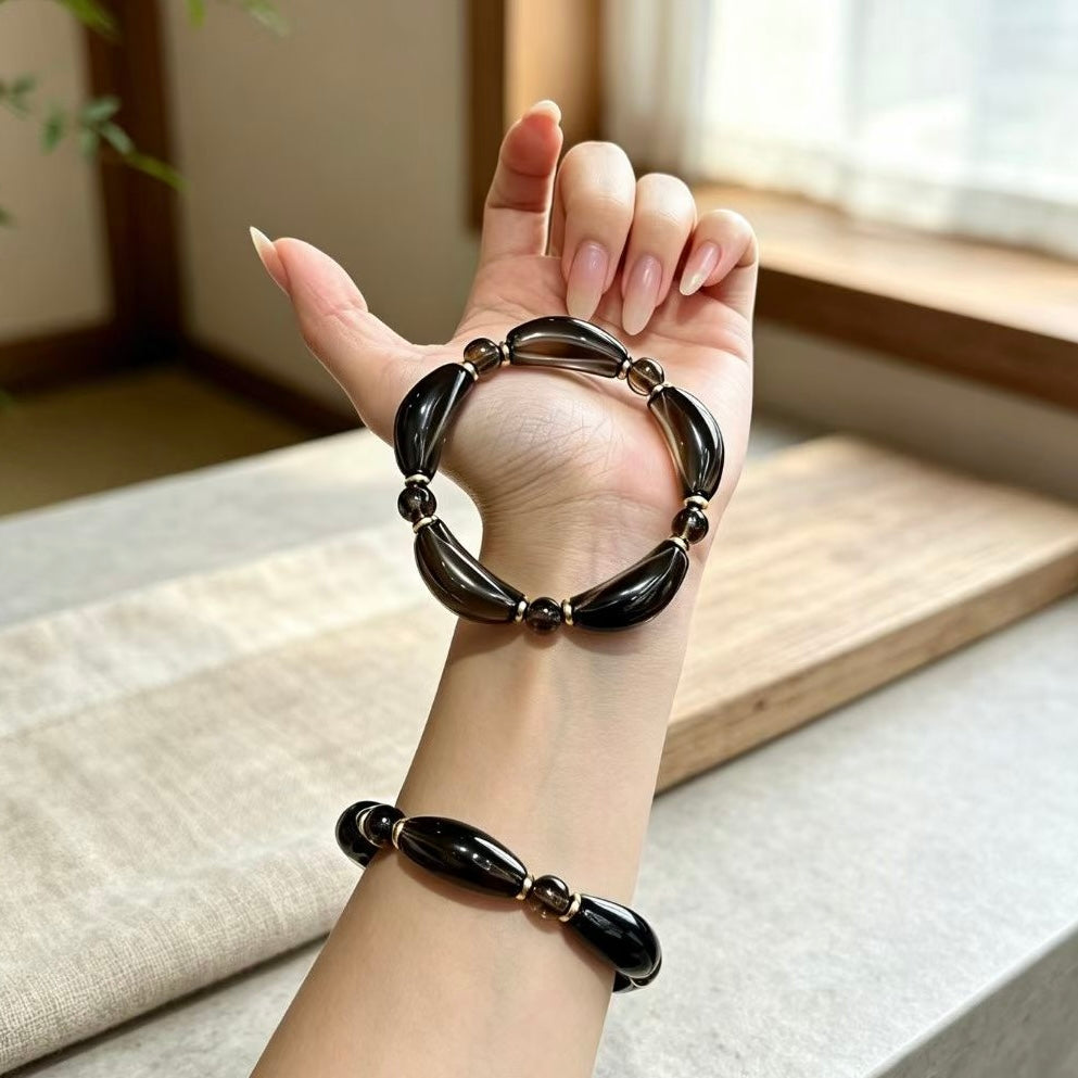 Smoky Obsidian Curved‑Bar Protection Bracelet