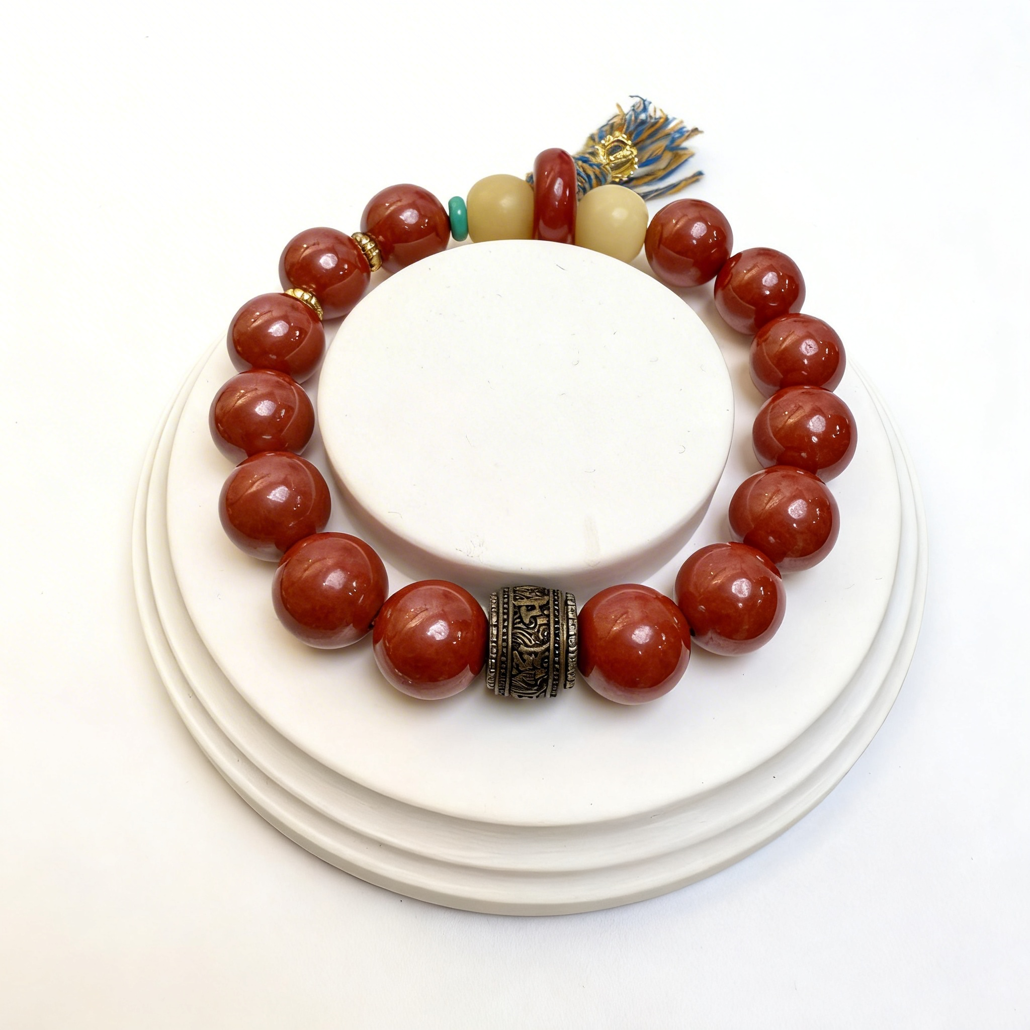 Scarlet Blossom & Tassel Beaded Bracelet