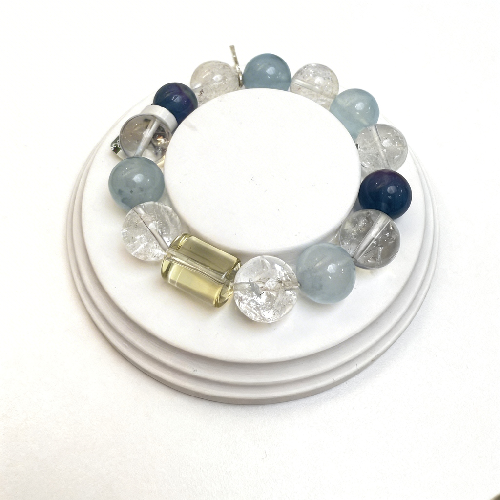 Aquamarine Citrine Fluorite Clear Quartz Crystal Bracelet