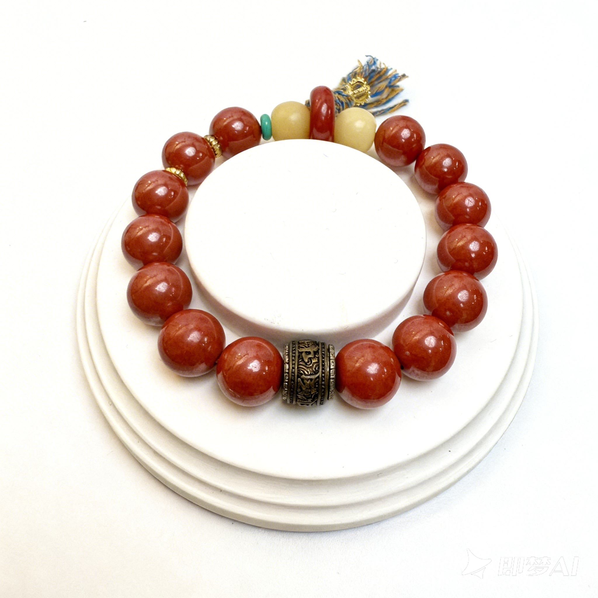 Scarlet Blossom & Tassel Beaded Bracelet