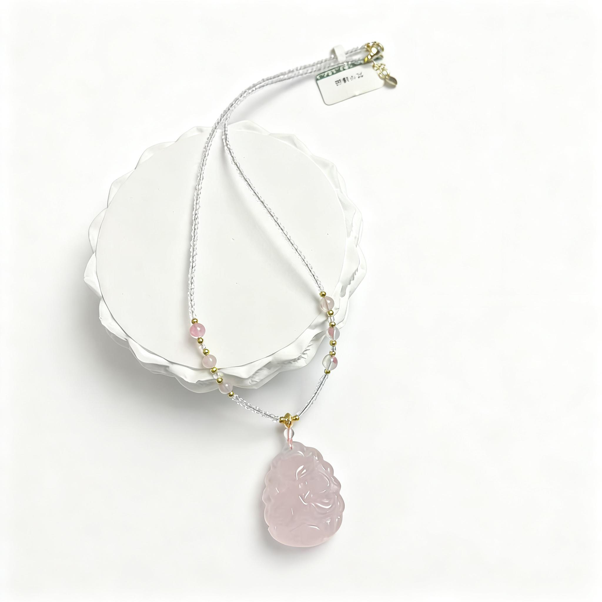 Pink Quartz Floral Pendant Necklace