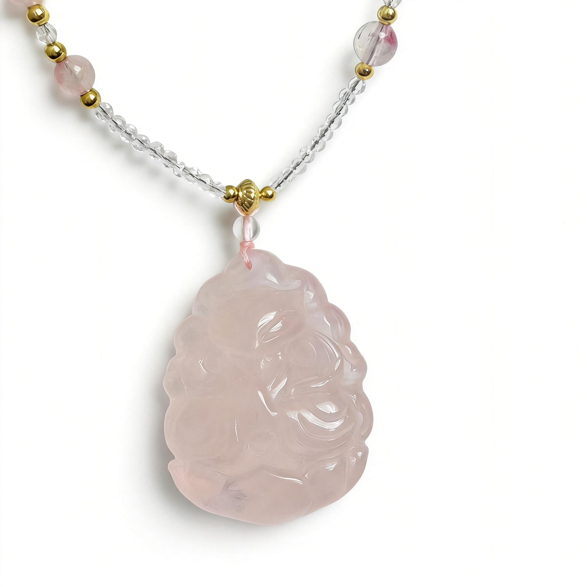 Pink Quartz Floral Pendant Necklace