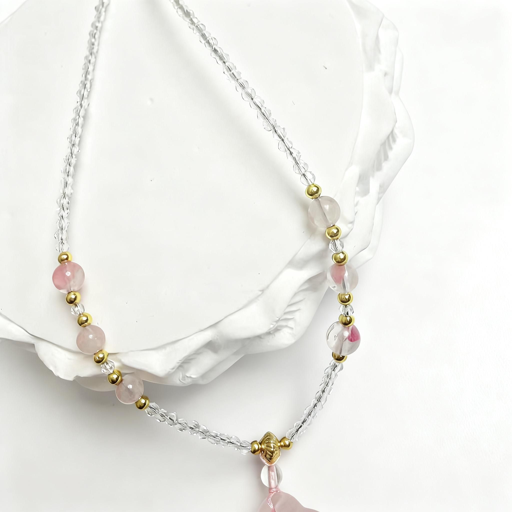 Pink Quartz Floral Pendant Necklace