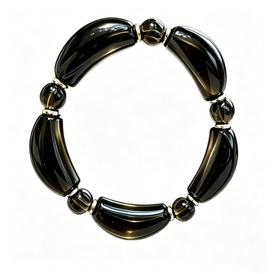 Smoky obsidian curved-bar bracelet on a white background