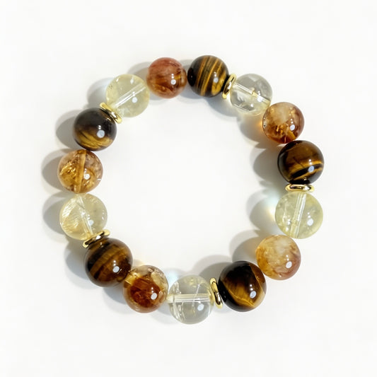 Tiger's Eye Bracelet with Citrine & Rutilated Quartz | Calcry